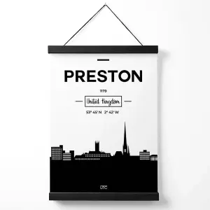 Preston Black and White City Skyline Medium Poster with Black Hanger