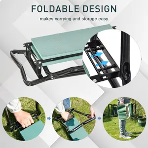 Outsunny Garden Kneeler Foldable Seat Bench EVA Foam Pad with Tool Bag Pouch