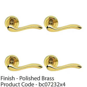 4 PACK - Premium Concealed Door Handle Set - Polished Brass Lever on Round Rose Scroll