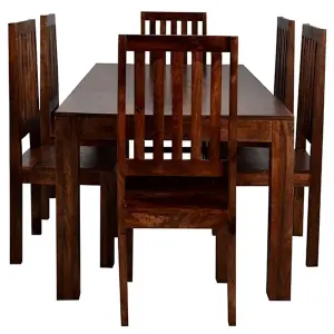 Poko Dark Mango 6ft Dining Set with Wooden Chairs