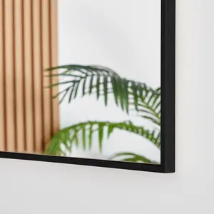 Alcantera Rectangle Metal Frame Wall Mirror Simple and Elegant Modern Design Black / 140cm H x 50cm W