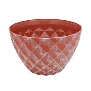 33cm Pot Diamond Planter Terracotta With White Brush Round Plastic Flower Garden