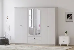 ECU 6 Door 2 Drawer Mirrored White Wardrobe