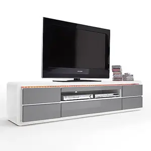 Frame TV Stand With Storage Living Room and Bedroom, 1600 Wide, LED Lighting, Media Storage, White And Grey High Gloss Finish