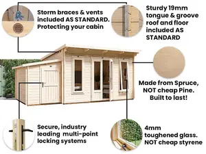 Dunster House Log Cabin Garden Office 5.5 x 3 Metres Summerhouse Terminator Pent with Storage Room