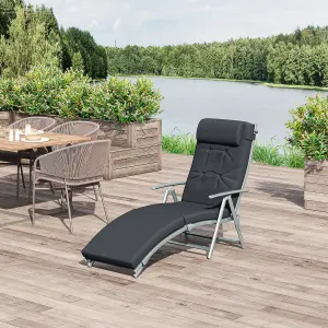 Outsunny Sun Lounger Recliner Foldable Padded Seat Adjustable Texteline Black