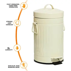 3L Retro Vintage Pedal Bin US Style Dustbin for Bathroom & Kitchen Waste