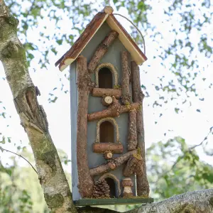 Grey Three Tier Bird House Nesting Box Decorative Birdbox Garden Accessory Hand Painted Bird House