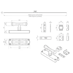 T Bar Handled Espagnolette Set 140 x 38mm Backplate Polished Chrome