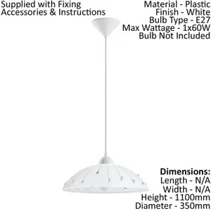 Pendant Ceiling Light Colour White Shade White Clear Satin Glass Crystal Bulb E27 1x60W