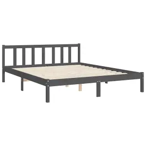 Berkfield Bed Frame with Headboard Grey King Size Solid Wood