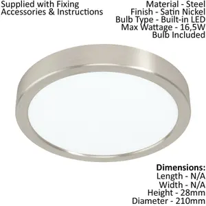 2 PACK Wall / Ceiling Light Satin Nickel 210mm Round Surface 16.5W LED 3000K