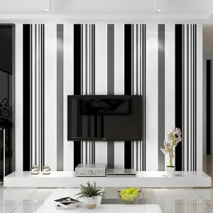 Simple Black White Grey Striped Non Woven Patterned Wallpaper