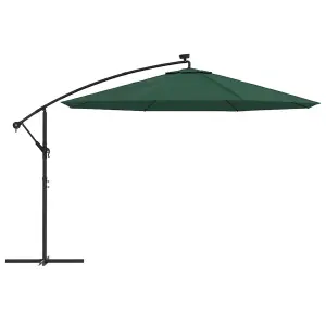 Berkfield Cantilever Umbrella with LED Lights and Metal Pole 350 cm Green