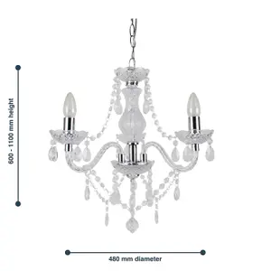 First Choice Lighting Set of 2 Clear and Chrome Marie Therese Style 3 x 40W Chandelier