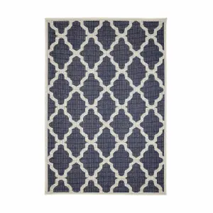 Melrose Trellis Gel Flatweave Blue Medium Area Rug 080/150cm