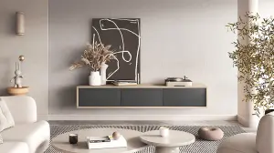 Chic Frida 38 Floating TV Cabinet 1800mm in Light Oak & Anthracite - Contemporary Media Unit H320mm D360mm