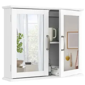 Costway Wall Mounted Bathroom Mirror Cabinet Wooden Storage Cupboard w/ Double Doors