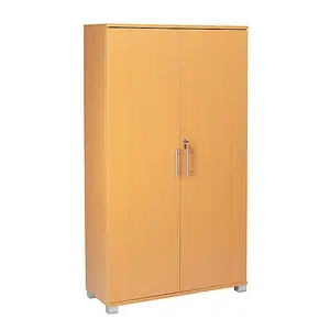 Beech Wooden 2 Door Lockable Storage Cabinet - 140 cm Tall Shoe Garage Storage, Filing Cabinet, Office Storage Cupboard 3 Shelves