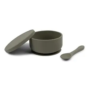 Tiny Dining - Baby Silicone Suction Bowl & Spoon Set - Silver Sage