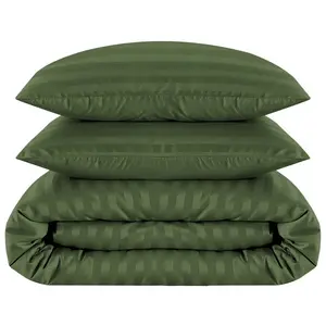 Renze Microfiber 250 TC Reversible Stripe Duvet Cover Set with Pillowcases Olive / Double Duvet Cover + 2 Standard  Pillowcases