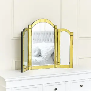 Melody Maison Yellow Glass Art Deco Triple Mirror 74cm x 60cm