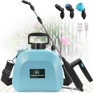 Battery Powered Sprayer 5L, Electric Sprayer with 3 Mist Nozzles, USB Rechargeable Handle and Retractable Wand, Garden Sprayer