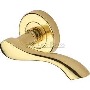 Heritage Door Handle Lever Latch on Round Rose Algarve Design (Set of 2) Polished Brass