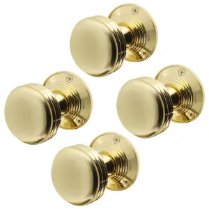 AFIT Lined Door Knobs Polished Brass - 2 Pairs of Mortice Knobs (55mm) for Internal Doors