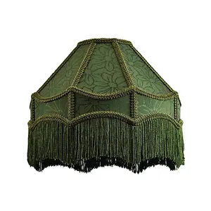 Classic Victorian Style Empire Pendant Shade in Forest Green Fabric with Tassels