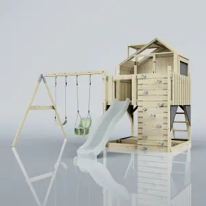 PolarPlay Kids Climbing Tower & Playhouse with Swing and Slide - Swing Saga Mist