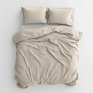 Duvet Cover & Pillowcase Set - Natural Stone - Muslin Cotton - Super King