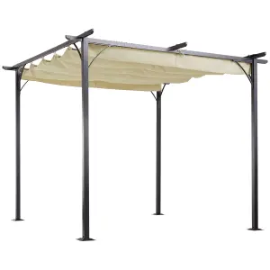 Outsunny 3x3m Outdoor Pergola Metal Gazebo Porch Awning Retractable Canopy Beige