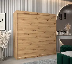 Tokyo Contemporary 2 Sliding Door Wardrobe 9 Shelves 2 Rails Oak Artisan Effect (H)2000mm (W)2000mm (D)620mm