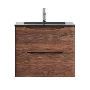 Eden 600mm Wall Hung Vanity Unit in Redwood & Grey Glass Basin