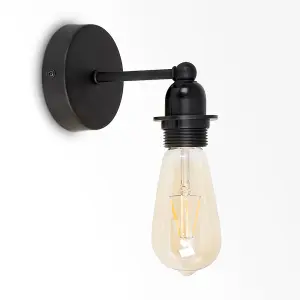 ValueLights Cambourne Pair of Industrial Style Satin Black Pipework Single Wall Lights