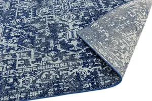 Traditional Navy Rug, Floral Rug for Bedroom, & Dining Room, Easy to Clean Traditional Rug, Navy Rug-160cm X 230cm