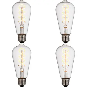 4 PACK Clear Glass 4W E27 Pear Filament LED Light Bulb - Dimmable Warm White - 265lm 2200k