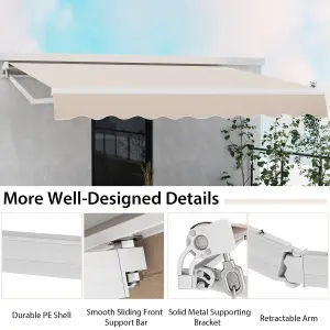 Costway 3.6 x 3m Patio Awning Manual Garden Canopy Sun Shade Retractable Shelter Outdoor