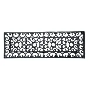 Homescapes Black Wrought Iron Effect Parisian Rubber Doormat 75 x 25cm