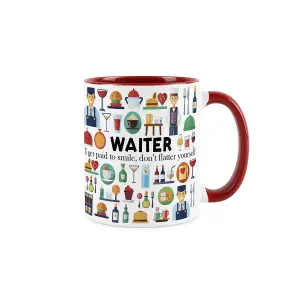 Waiter Mug - Humorous Dinner Service Hospitality Themed Novelty Gifts - Tea/Coffee Hot Drinks Red Ceramic Cup Present