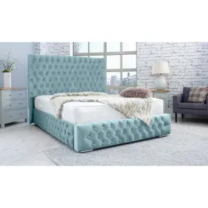 Bello Plush Bed Frame With Curved Headboard - Duck Egg