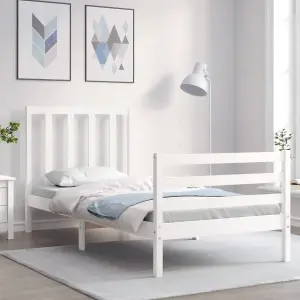 Berkfield Bed Frame with Headboard White Single Solid Wood