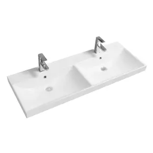 5409 Ceramic 120cm x 45cm Thick-Edge Double Inset Basin with Scoop Bowl