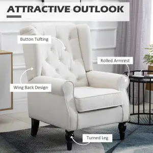 HOMCOM Accent Armchair Home Furniture Retro Tufted Club Wood Fabric Cream White