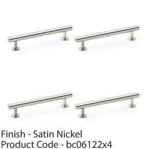 4 PACK - Round T Bar Pull Handle - Satin Nickel - 128mm Centres SOLID BRASS Drawer Door