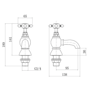 Rinse Bathrooms Bath Tap Bathroom Twin Lever Chrome Brass Tub Taps