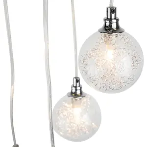 First Choice Lighting Globe Chrome Clear Wire Detailed Glass 5 Light Ceiling Pendant Light