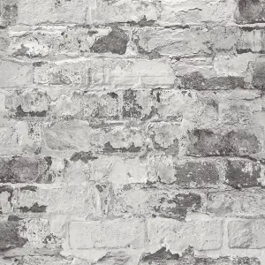 GDUK Distressed Brick Effect Epid Textured Wallpaper, Grey