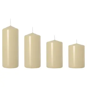 Set of 4 Pillar Candles, Set of 4 Votive Candles, Decorative Household Candles, Long Burning Time - Advent, Christmas (Ecru)